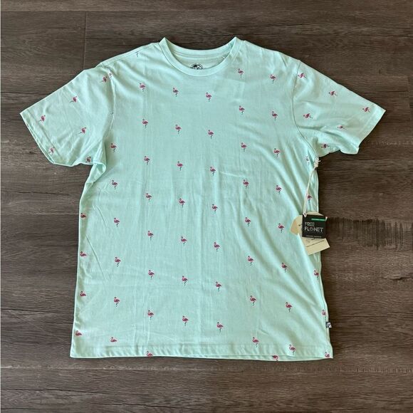 Free Planet Mint Blue Flamingo T-Shirt - Picture 1 of 2